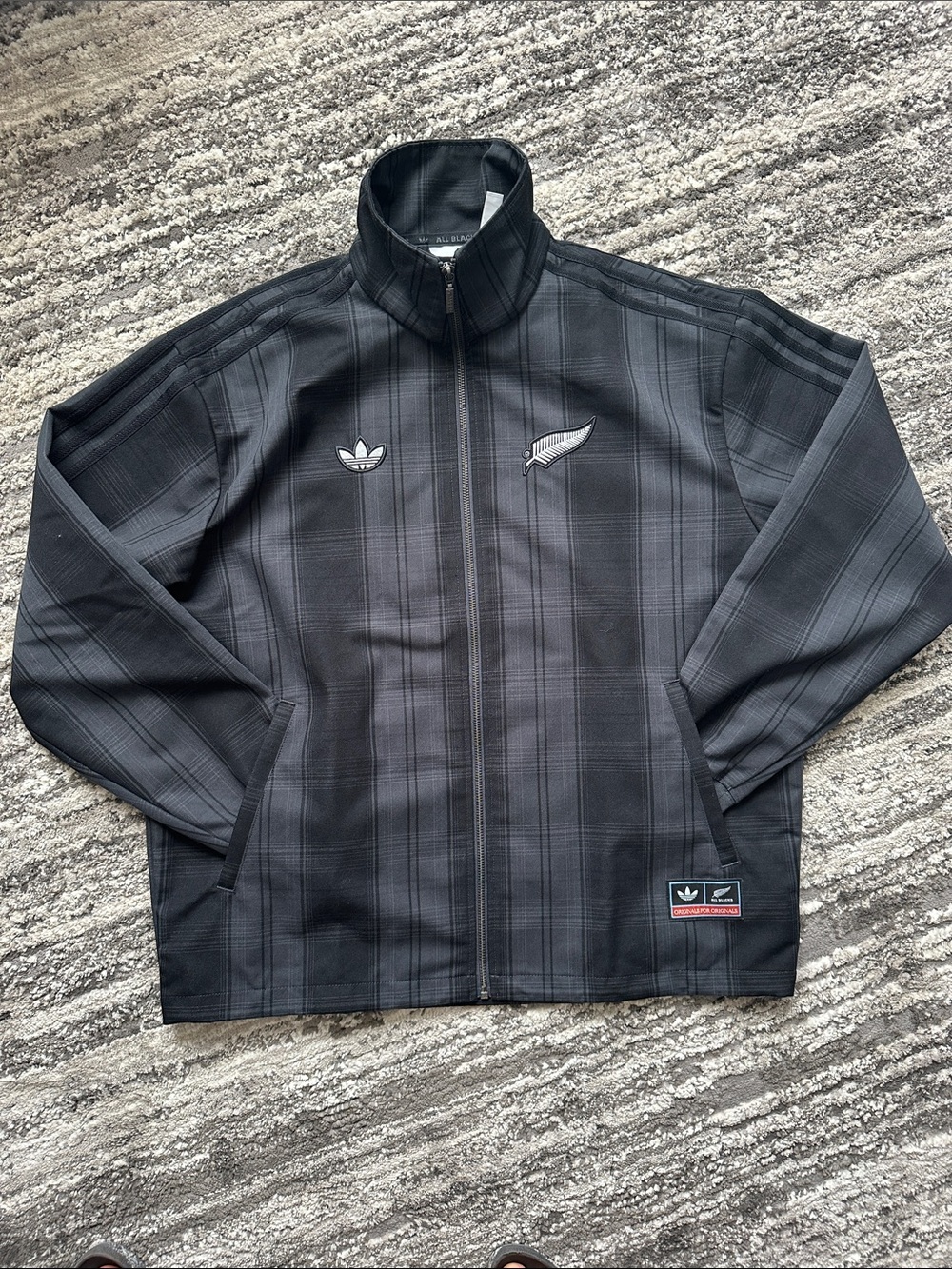 ADIDAS ORIGINALS & ALL BLACKS PLAID WOVEN FIREBIRD TRACK JACKET